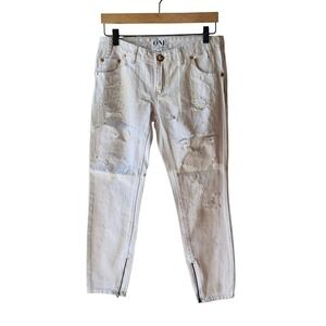 ONE Teaspoon Size 25 Dirty White Trash Destroyed & Stained Boyfriend Jeans - New